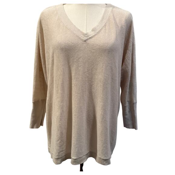 Garnet Hill 100% Linen Oversized Relaxed V Neck Sweater Beige XS Quiet Luxury - Picture 2 of 8